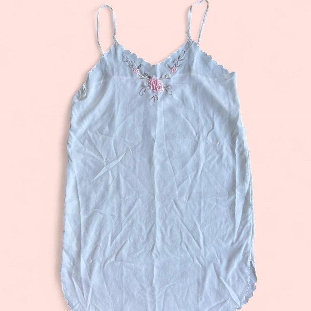 Blue lace trimmed‎ nightgown with floral embroidery